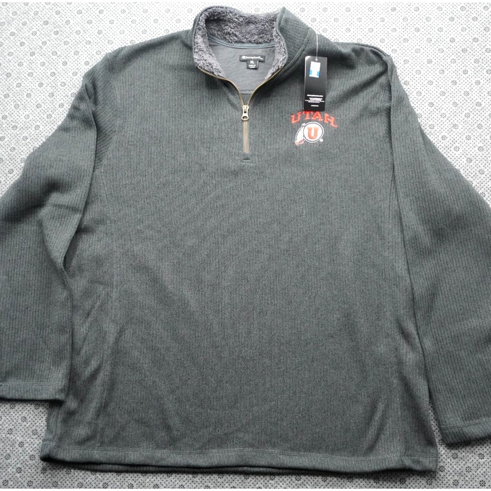 Utah Utes Quarter-Zip Pullover Mens XL Grey Champion Elite Embroidered Logo NEW